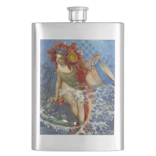 Aquarius Meerjungfrau Gothic Blaue Kunst Flachmann