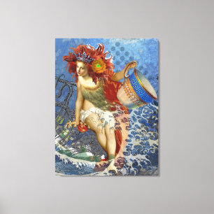 Aquarius Meerjungfrau Gothic Blaue Kunst Leinwanddruck
