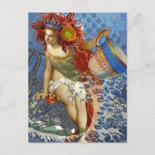 Aquarius Meerjungfrau Gothic Blaue Kunst Postkarte