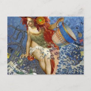 Aquarius Meerjungfrau Gothic Blaue Kunst Postkarte