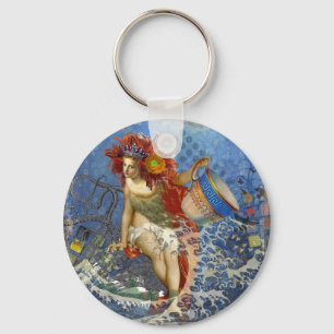 Aquarius Meerjungfrau Gothic Blaue Kunst Schlüsselanhänger