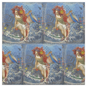 Aquarius Meerjungfrau Gothic Blaue Kunst Stoff