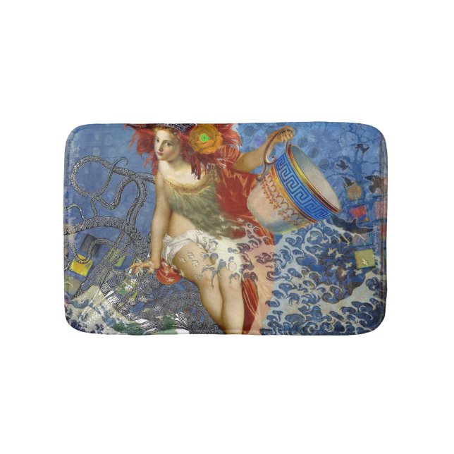 Aquarius Mermaid Gothic Blue Art Badematte (Vorderseite)
