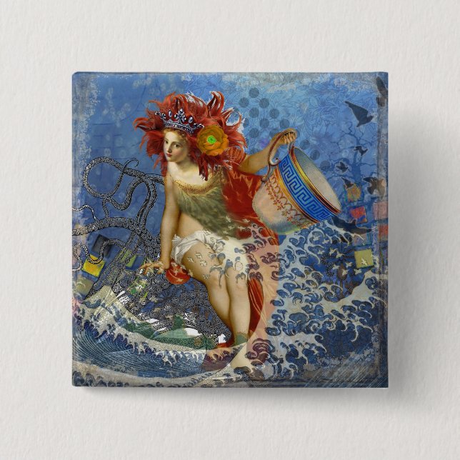 Aquarius Mermaid Gothic Blue Art Button (Vorderseite)