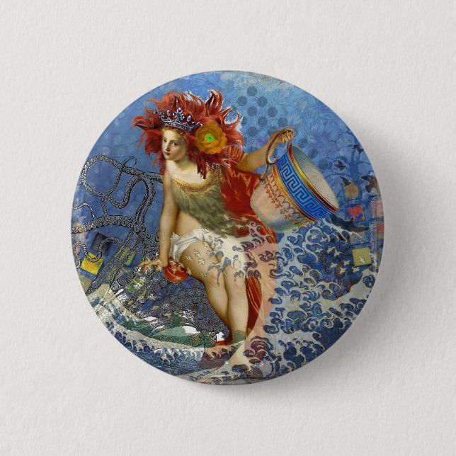 Aquarius Mermaid Gothic Blue Art Button (Vorderseite)