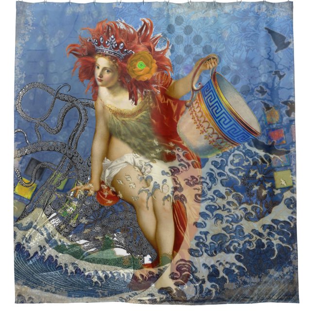 Aquarius Mermaid Gothic Blue Art Duschvorhang (Vorderseite)