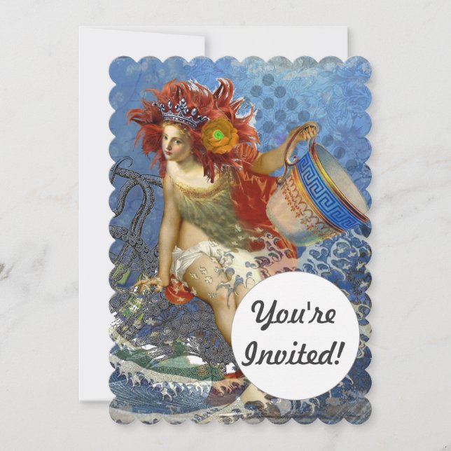 Aquarius Mermaid Gothic Blue Art Einladung (Vorderseite)
