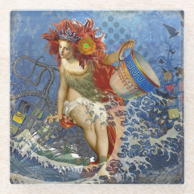 Aquarius Mermaid Gothic Blue Art Glasuntersetzer (Vorderseite)