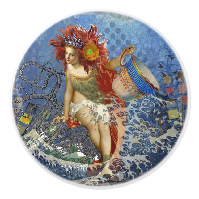 Aquarius Mermaid Gothic Blue Art Keramikknauf (Vorderseite)