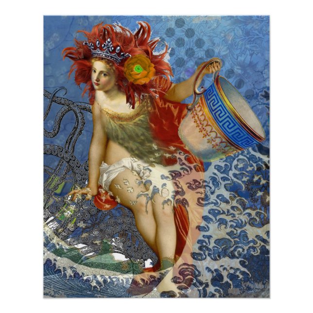 Aquarius Mermaid Gothic Blue Art Poster (Vorderseite)