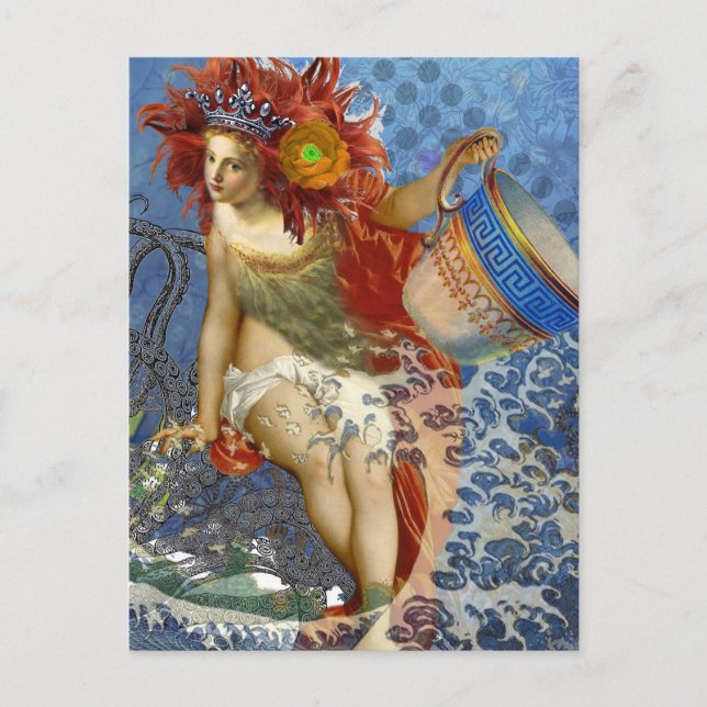 Aquarius Mermaid Gothic Blue Art Postkarte (Vorderseite)