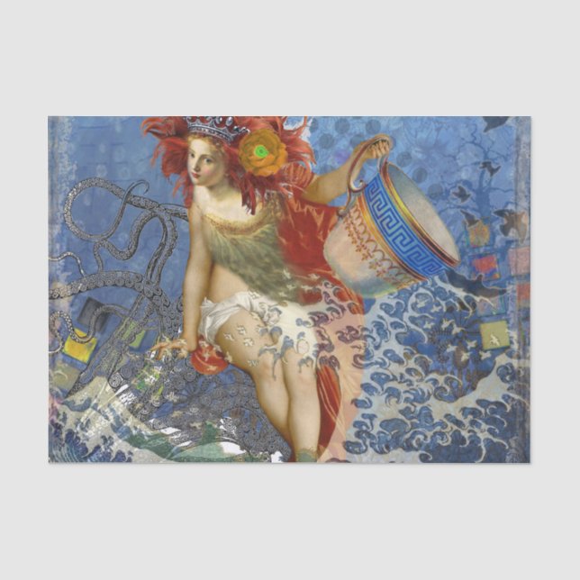 Aquarius Mermaid Gothic Blue Art Seidenpapier (Vorderseite)