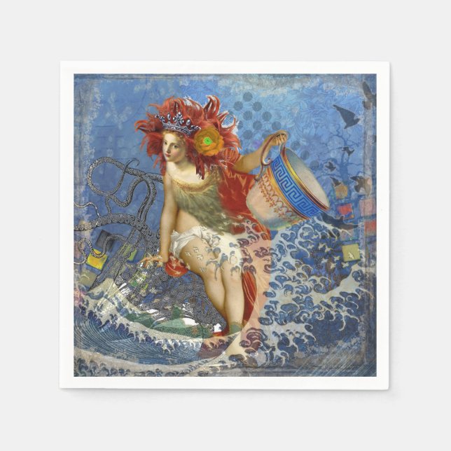 Aquarius Mermaid Gothic Blue Art Serviette (Vorderseite)