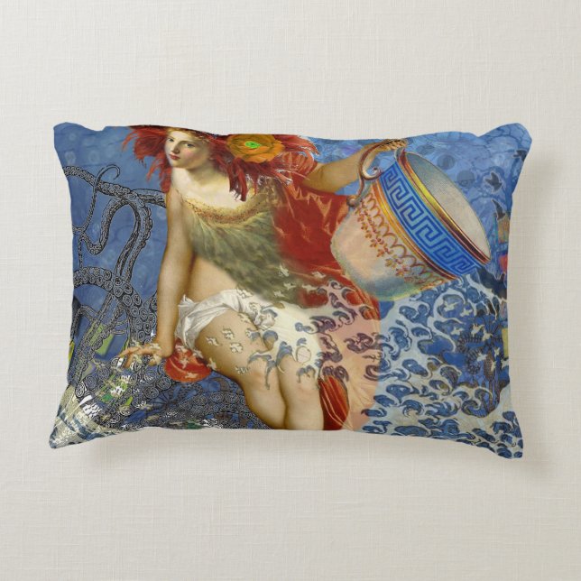 Aquarius Mermaid Gothic Blue Art Zierkissen (Rückseite)