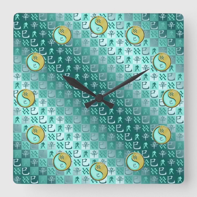 Aquarius & Metal Snake Quadratische Wanduhr (Vorderseite)