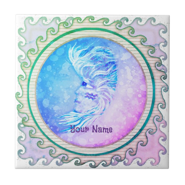 Aquarius Mond Frau  Fliese (Vorderseite)