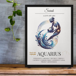 Aquarius Personalisiert Elegante Wasserfarben Poster