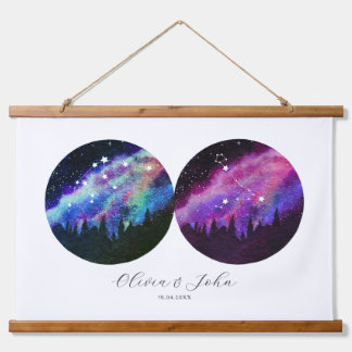 Aquarius Pisces Personalisiertes Couple Horoscope Wandteppich Mit Holzrahmen