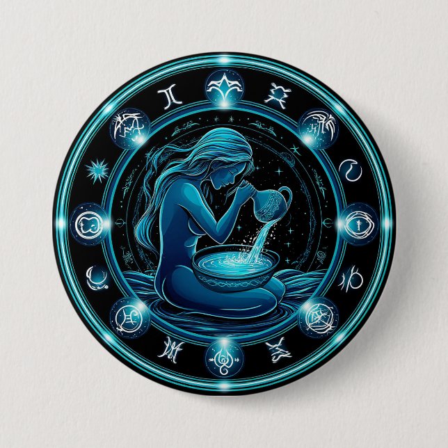 Aquarius signieren schöne digitale Illustration Button (Vorderseite)