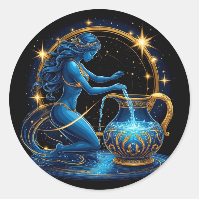 Aquarius signieren schöne digitale Illustration Runder Aufkleber (Vorderseite)