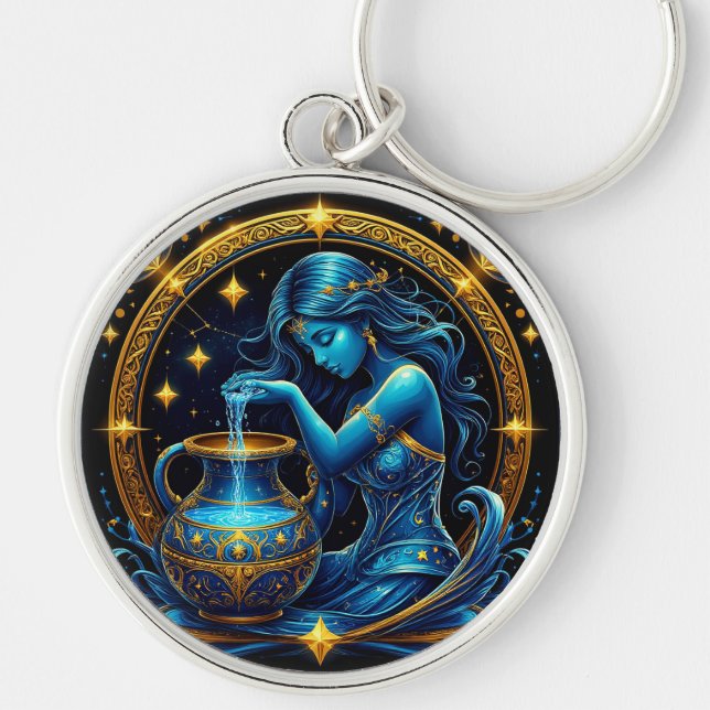 Aquarius signieren schöne digitale Illustration Schlüsselanhänger (Vorne)