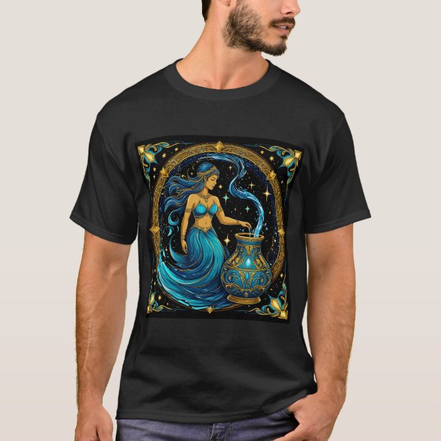 Aquarius signieren schöne digitale Illustration T-Shirt (Vorderseite)