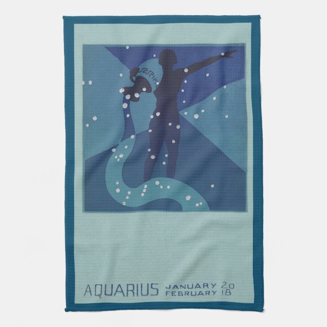 Aquarius-Sternbild, Vintage Zodiakastasenlogie Geschirrtuch (Vertikal)