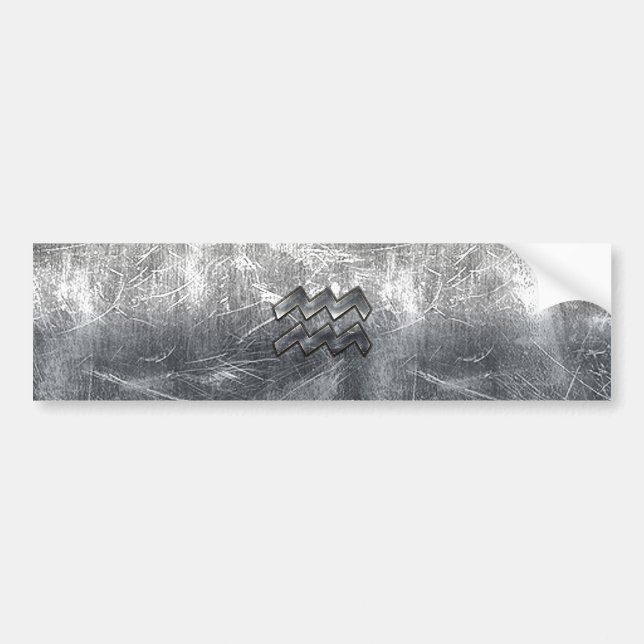 Aquarius Symbol Grunge Beändigter Silber Steel Autoaufkleber (Vorne)