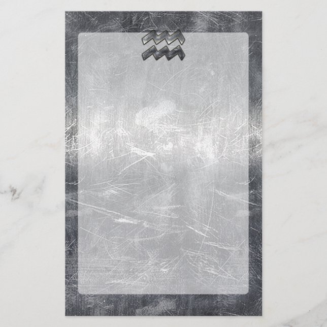 Aquarius Symbol Grunge Beändigter Silber Steel Briefpapier (Vorderseite)
