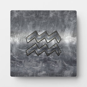 Aquarius Symbol Grunge Beändigter Silber Steel Fotoplatte