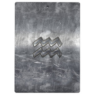 Aquarius Symbol Grunge Beändigter Silber Steel Klemmbrett