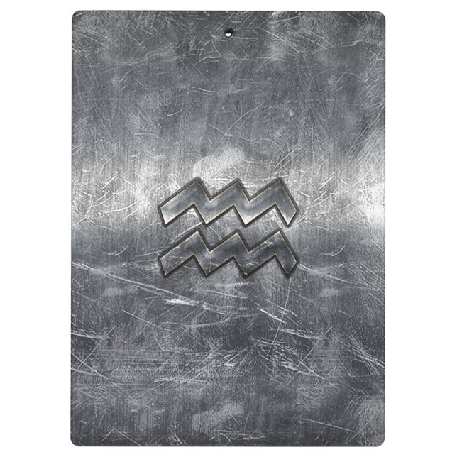 Aquarius Symbol Grunge Beändigter Silber Steel Klemmbrett (Rückseite)
