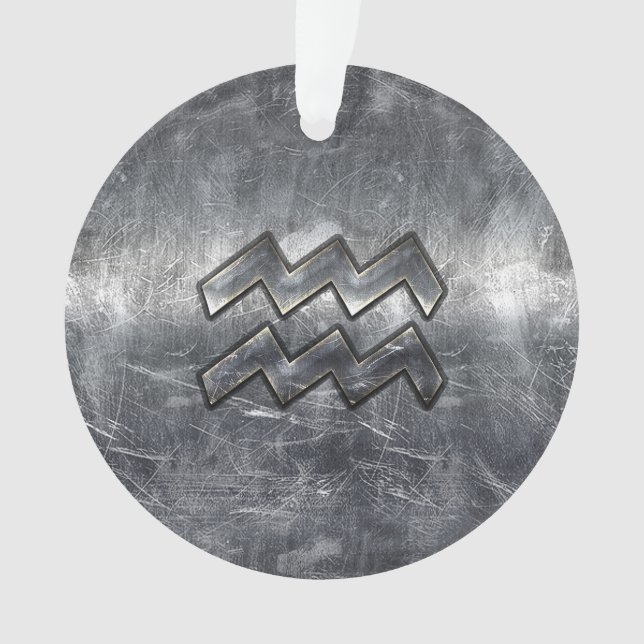 Aquarius Symbol Grunge Beändigter Silber Steel Ornament (Vorderseite)