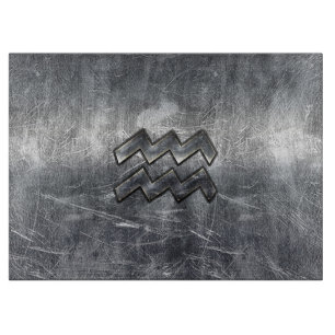 Aquarius Symbol Grunge Beändigter Silber Steel Schneidebrett