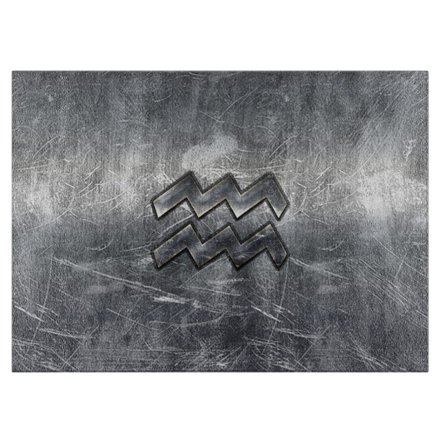 Aquarius Symbol Grunge Beändigter Silber Steel Schneidebrett (Vorderseite)