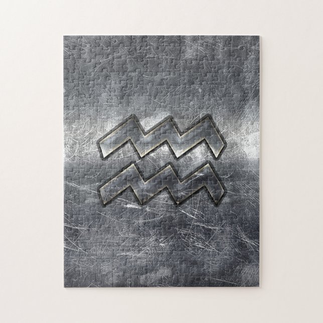 Aquarius Symbol Grunge Distressed Silver Steel (Vertikal)