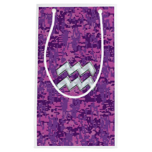 Aquarius Unterschreiben auf fuchsienrosa Camouflag Kleine Geschenktüte