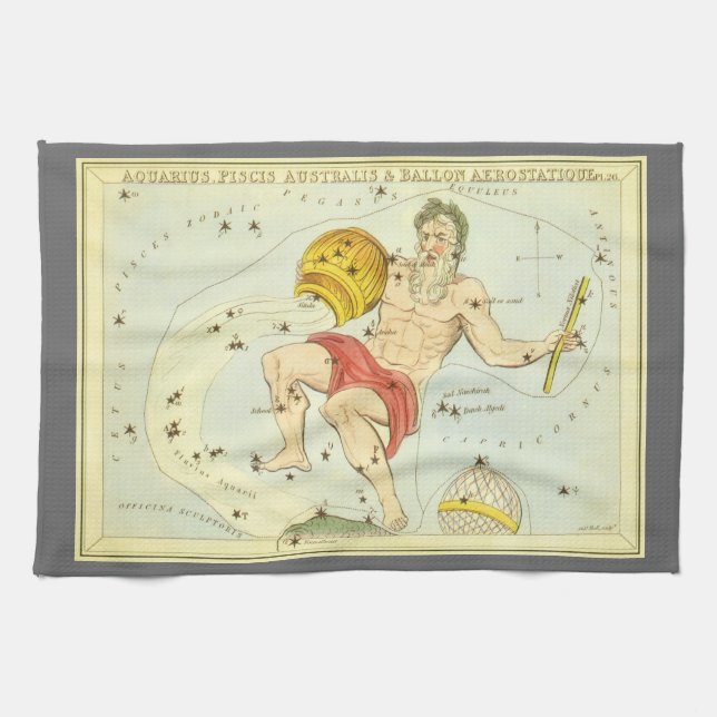 Aquarius, Vintage Konstellation, Uranischer Spiege Geschirrtuch (Horizontal)