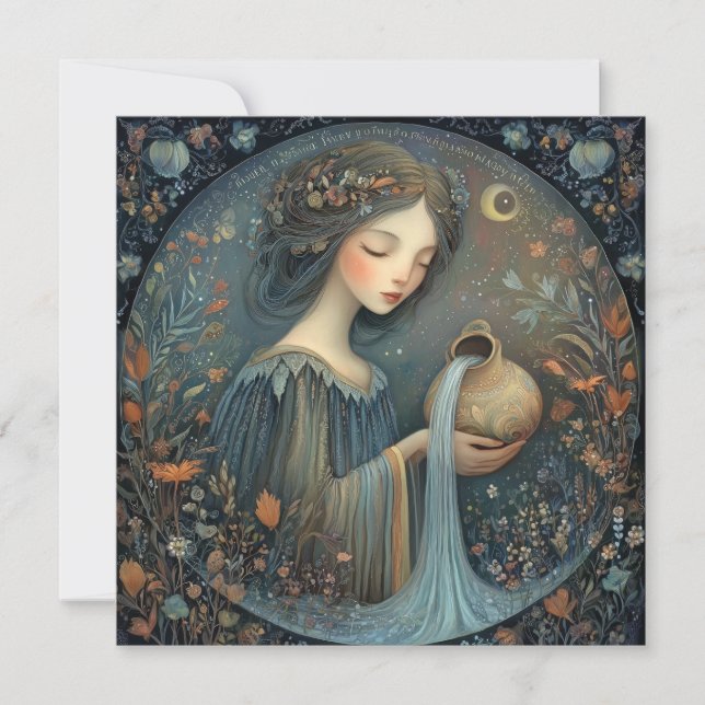 Aquarius Water Bearer Zodiac Celestial Birthday Karte (Vorderseite)