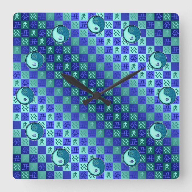 Aquarius & Water Ox Quadratische Wanduhr (Vorderseite)