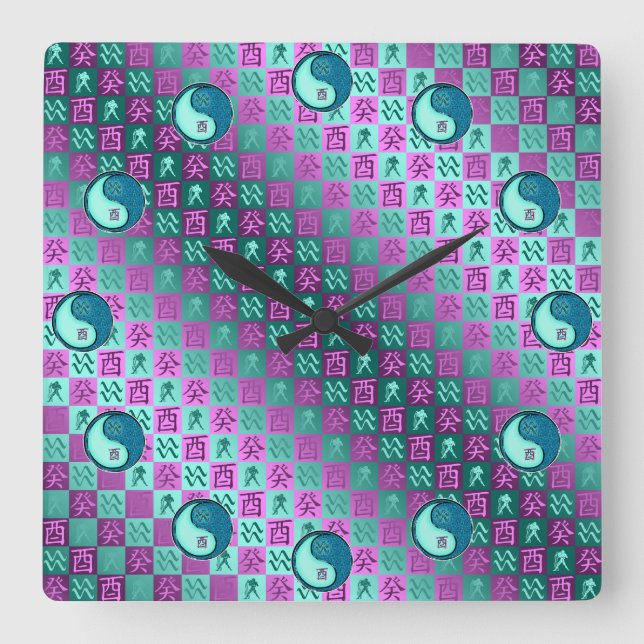 Aquarius & Water Rooster Quadratische Wanduhr (Vorderseite)