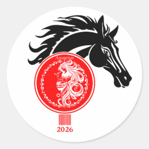 Aquarius x Jahr des Pferdes 2026 Runder Aufkleber