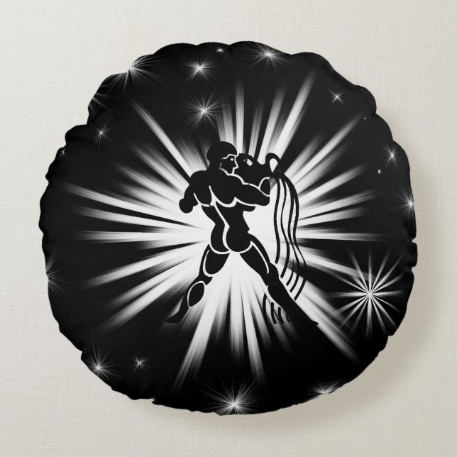 Aquarius-Zeichen Rundes Kissen (Vorderseite)