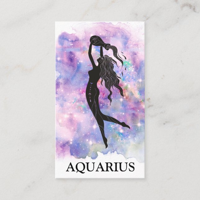 *~* AQUARIUS Zodiac Astrologie Lesen Blue Pink Visitenkarte (Vorderseite)