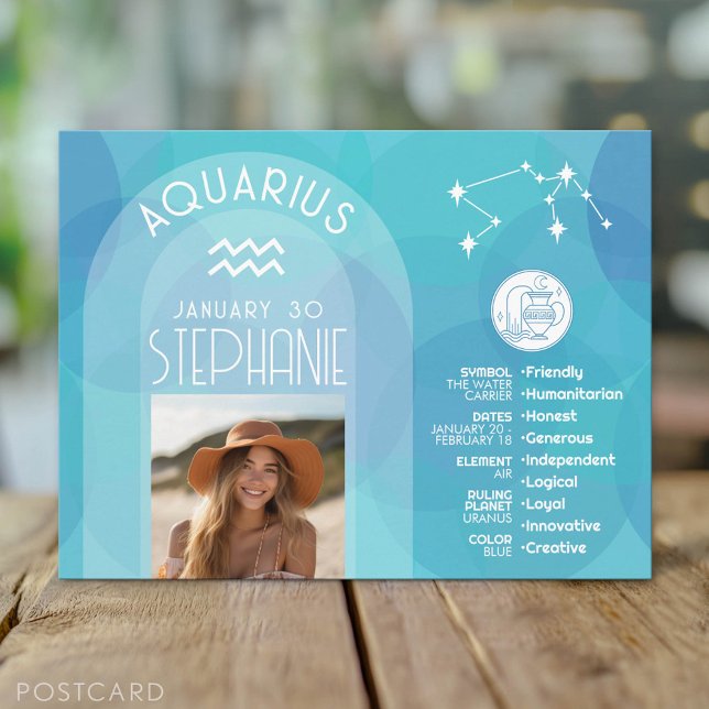 Aquarius Zodiac Astrologie Signieren Foto Geburtsd Postkarte (Zodiac Sign Postcard)