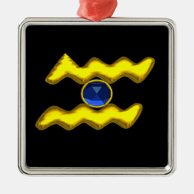 AQUARIUS ZODIAC BIRTHDAY JEWEL Blue Saphire Gold Ornament Aus Metall (Vorne)