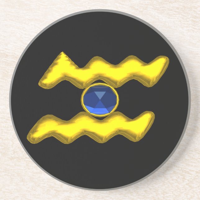 AQUARIUS ZODIAC BIRTHDAY JEWEL Blue Sapphire Black Sandstein Untersetzer (Vorne)