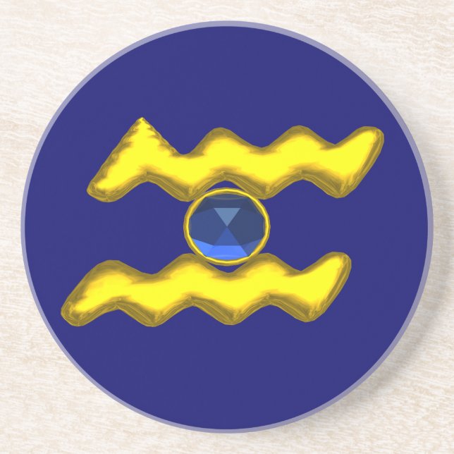 AQUARIUS ZODIAC BIRTHDAY JEWEL Blue Sapphire White Sandstein Untersetzer (Vorne)