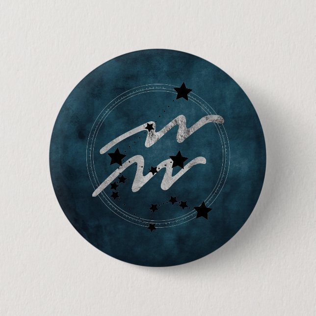 Aquarius zodiac black & silver constellation teal button (Vorderseite)