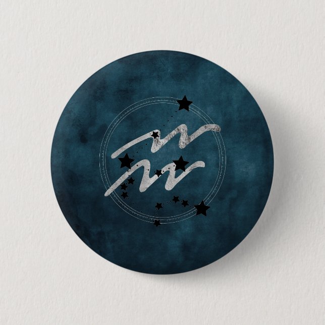 Aquarius zodiac black & silver constellation teal button (Vorderseite)